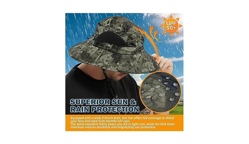 Multijoy Wide Brim Sun Hat, Upf 50+ Uv Protection Waterproof Packable Bucket Hat for Men & Women