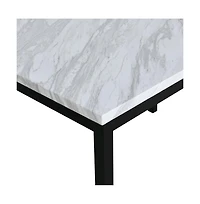 Roundhill Furniture Citico 5-Pc Dinette Set with Faux Marble Top, White Table with White Chairs