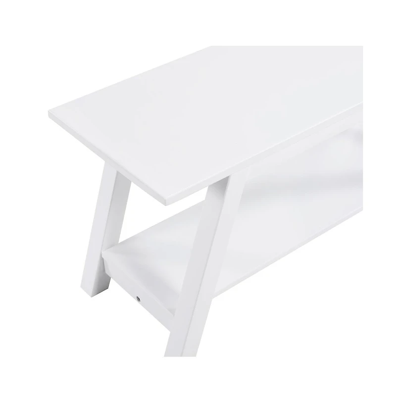 Roundhill Furniture Elyz Solid Wood Bench with Shelf, 36 Inch Long, White
