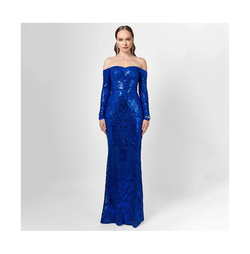 Bariano Women's Zoya Long Sleeve Sequin Gown
