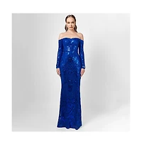 Bariano Women's Zoya Long Sleeve Sequin Gown