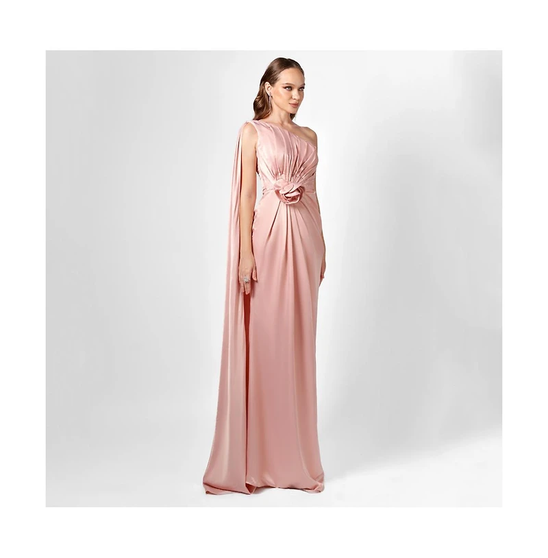 Bariano Justine One Shoulder Cape Gown