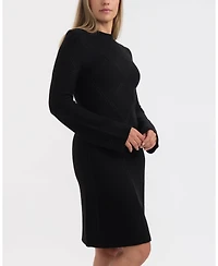 Ellen Tracy Women's Mock Neck Long Sleeve Flared Dress