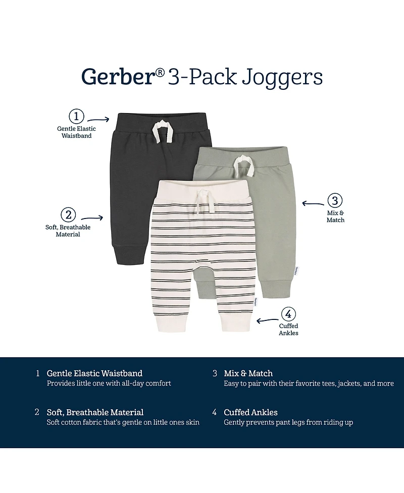 Gerber Toddler Boys Leafless Tree Jogger Pants, 3-Pack