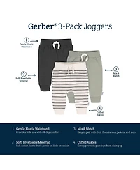 Gerber Toddler Boys Leafless Tree Jogger Pants, 3-Pack