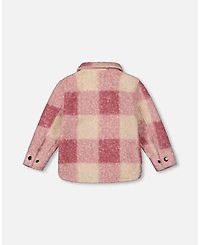Deux par Girl Zipped Plaid Overshirt Off-White and Pink