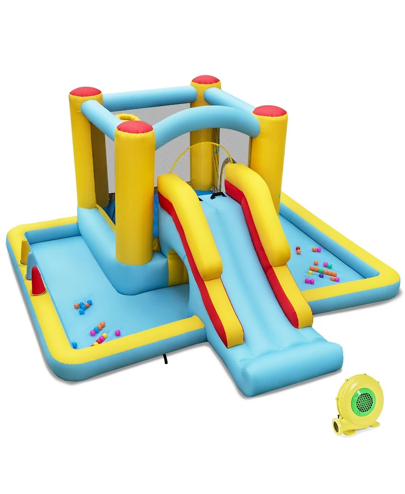 Akiudex 7-in-1 Inflatable Bounce House with Slide Tunnel Ball Pit Basketball Ring