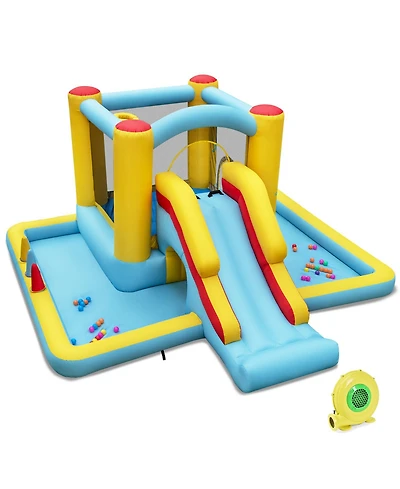 Akiudex 7-in-1 Inflatable Bounce House with Slide Tunnel Ball Pit Basketball Ring
