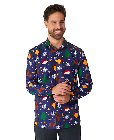 Suitmeister Men's Tree Shirt - Christmas Party Stylish Button- Up Green Long sleeve