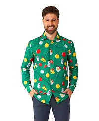 Suitmeister Men's Tree Shirt - Christmas Party Stylish Button- Up Green Long sleeve