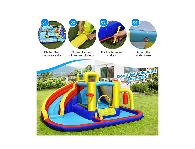 Akiudex Inflatable Water Slide Park with Bounce Area Climbing Wall and Pool