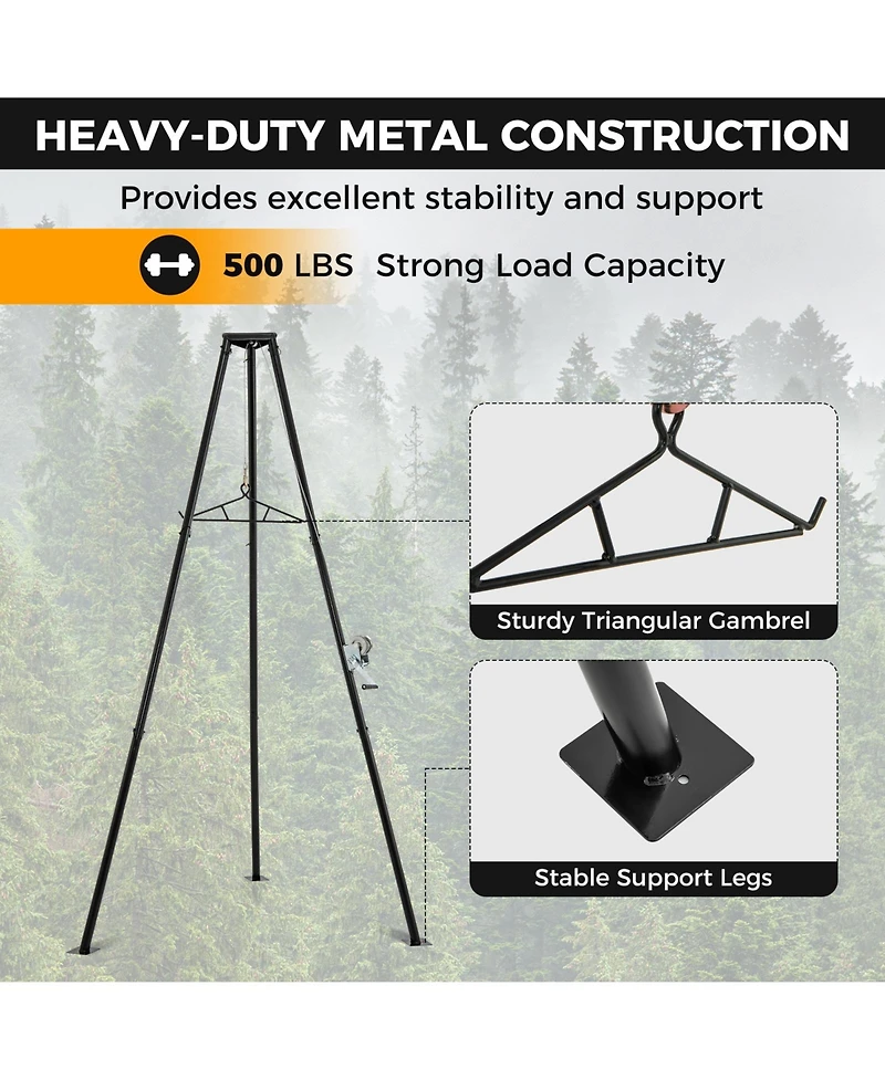 Akiudex Heavy-Duty Tripod Deer Hoist with Crank Winch and Steel Cable for Game Processing
