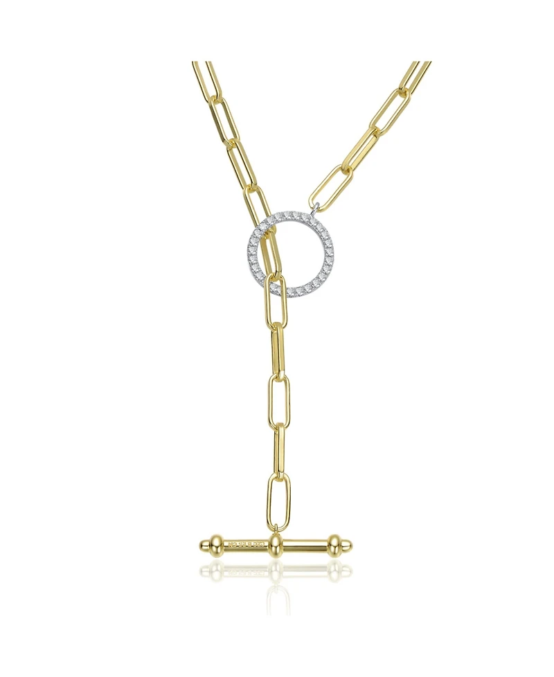 Rachel Glauber Two-Tone with Clear Cubic Zirconia Toggle Clasp Chain Necklace