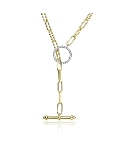 Rachel Glauber Two-Tone with Clear Cubic Zirconia Toggle Clasp Chain Necklace
