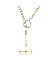 Rachel Glauber Two-Tone with Clear Cubic Zirconia Toggle Clasp Chain Necklace