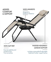 Outdoor Patio Zero Gravity Chairs Set of 4 - Reclining Lounge with Pillows & Cup Holders