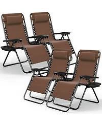 Outdoor Patio Zero Gravity Chairs Set of 4 - Reclining Lounge with Pillows & Cup Holders