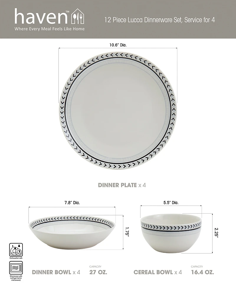 Haven Lucca 12 Pc. Dinnerware Set, Service for 4