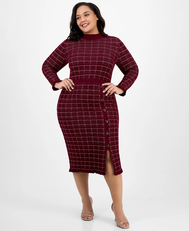 Sandra Darren Plus Checkered-Knit Sweater Dress