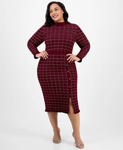Sandra Darren Plus Checkered-Knit Sweater Dress