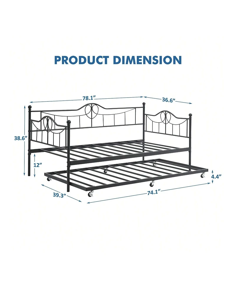 gaomon Metal Twin Daybed and Pull-Out Trundle Set, Size, Steel Slat Support, Sofa Bed Frame for Living Room, Bedroom, Guest Room