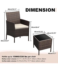 gaomon 3 Pieces Brown/Beige Rattan Patio Furniture Set with Upholstered Chairs & Coffee Table for Garden, Backyard & Porch