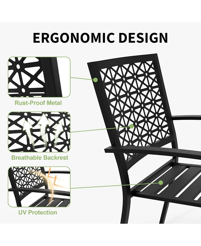 gaomon 3 Pcs Black Patio Bistro Set, Outdoor Stackable Steel Chairs & Square Coffee Table for Balcony, Porch, Garden, Lawn
