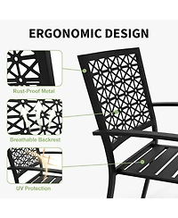 gaomon 3 Pcs Black Patio Bistro Set, Outdoor Stackable Steel Chairs & Square Coffee Table for Balcony, Porch, Garden, Lawn