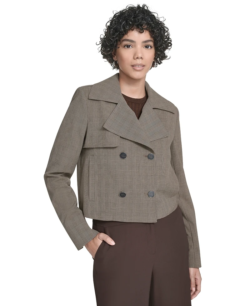 Calvin Klein Petite Novelty Cropped Double Breasted Trench Jacket
