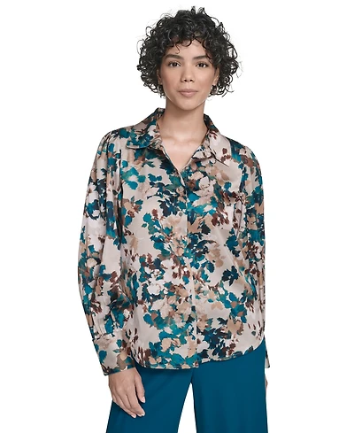 Calvin Klein Petite Printed Long Sleeves Top