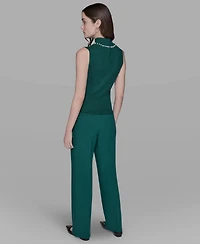 Karl Lagerfeld Paris Women's Bead-Embellished Sleeveless Mock-Neck Top