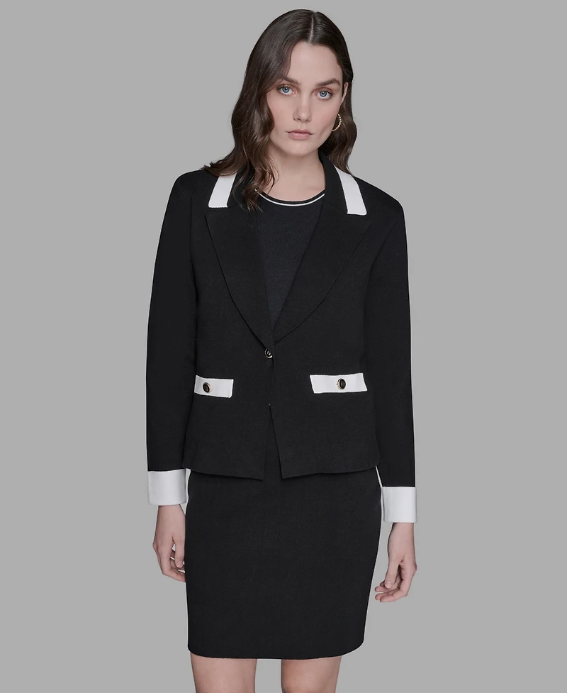 Karl Lagerfeld Paris Women's Cotton One-Button Knit Blazer