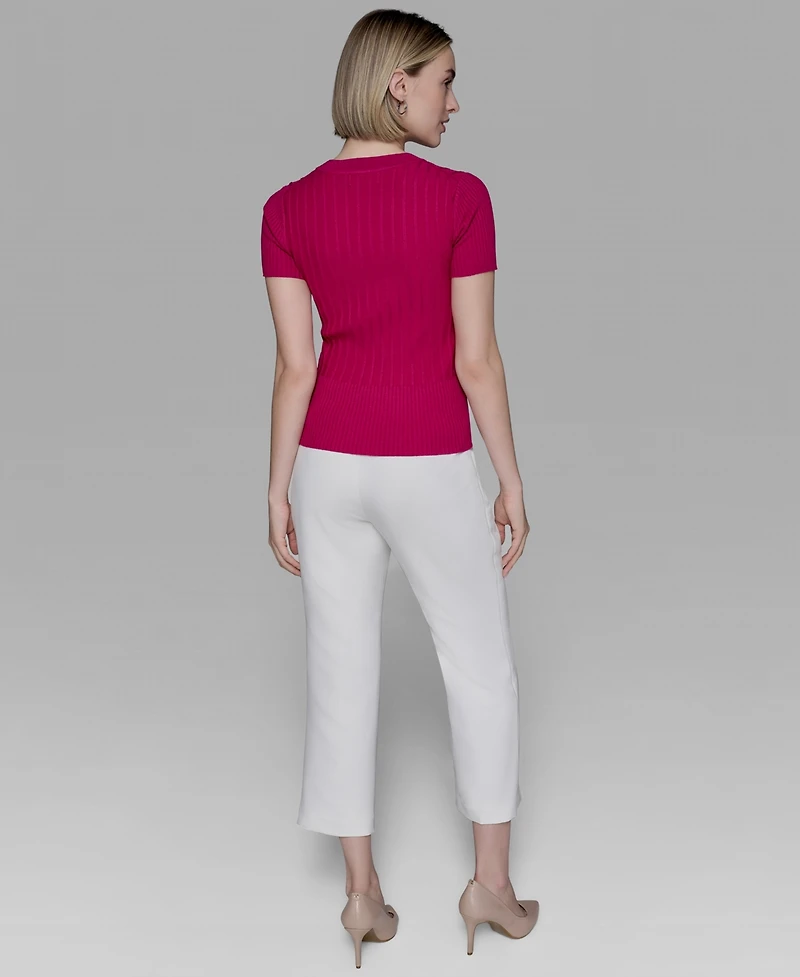 Karl Lagerfeld Paris Women's Ribbed Short-Sleeve Sweater