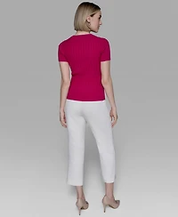 Karl Lagerfeld Paris Women's Ribbed Short-Sleeve Sweater