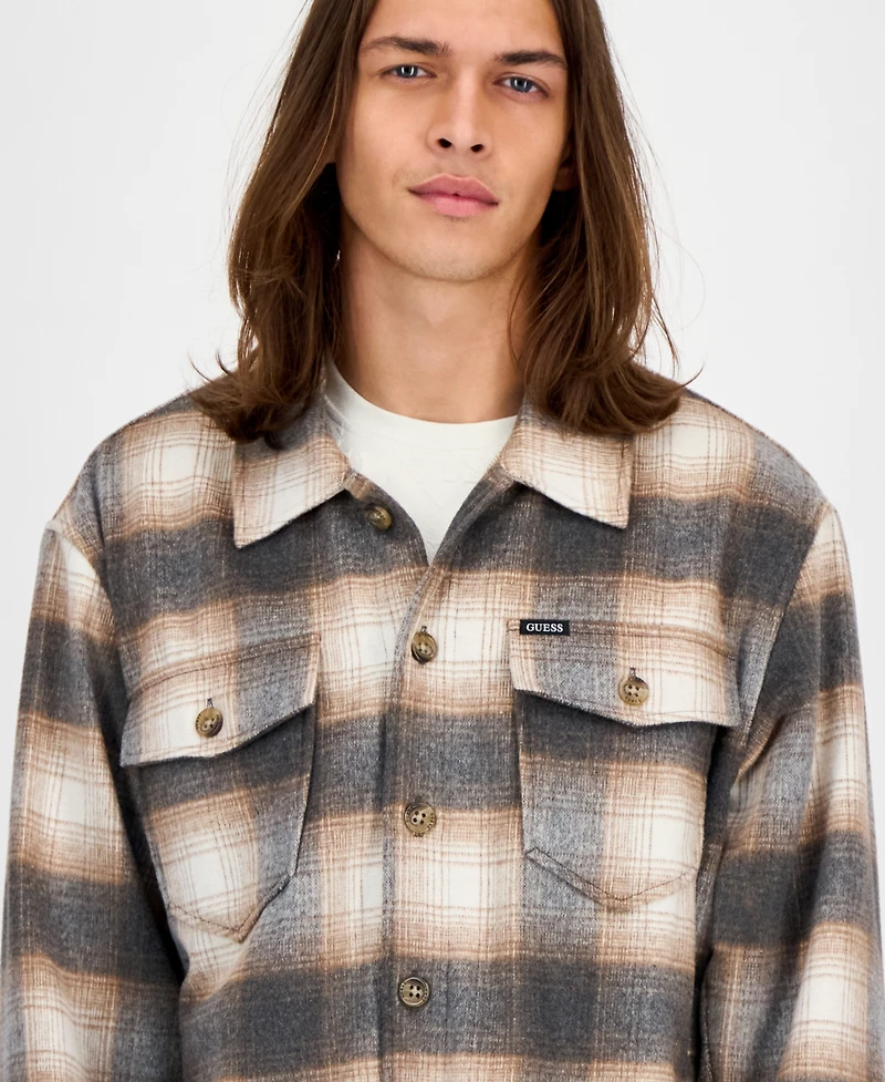 Guess Men's Long Sleeve Check Button-Front Overshirt