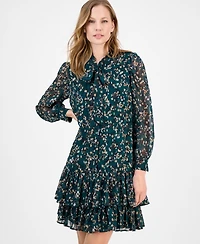 Anne Klein Women's Floral Print Blouson-Sleeve Shirtdress