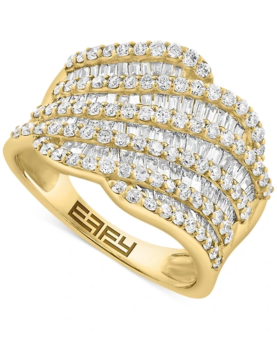 Effy Diamond Round & Baguette Multirow Diagonal Ring (1-3/8 ct. t.w.) in 14k Gold