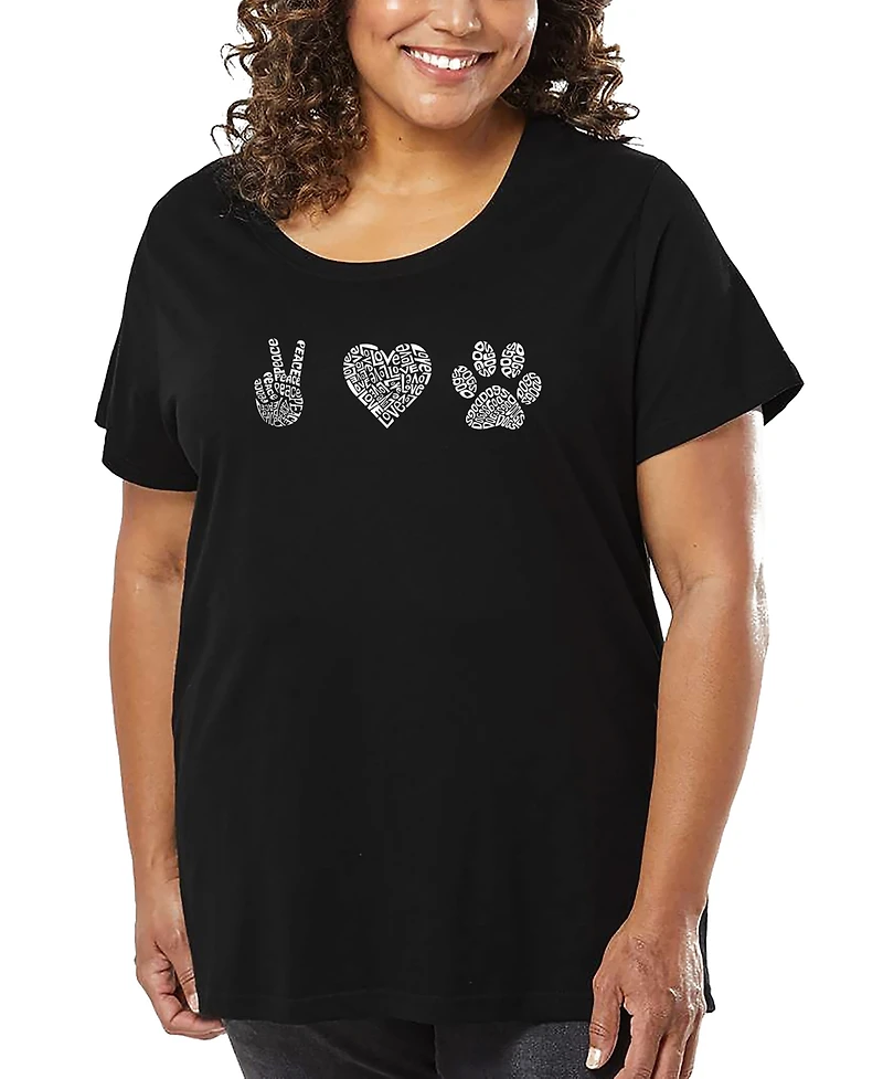 La Pop Art Plus Peace Love Dogs Word T-Shirt