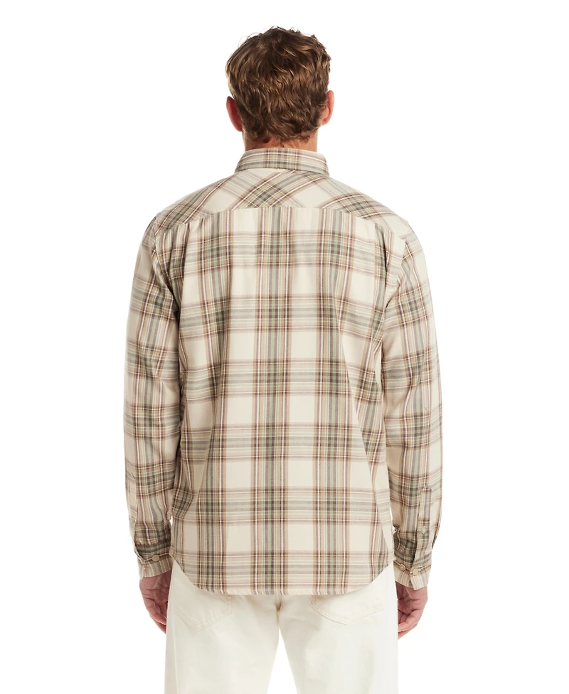 Weatherproof Vintage Men's Long Sleeve Button-Down Burnout Plaid Flannel Shirt