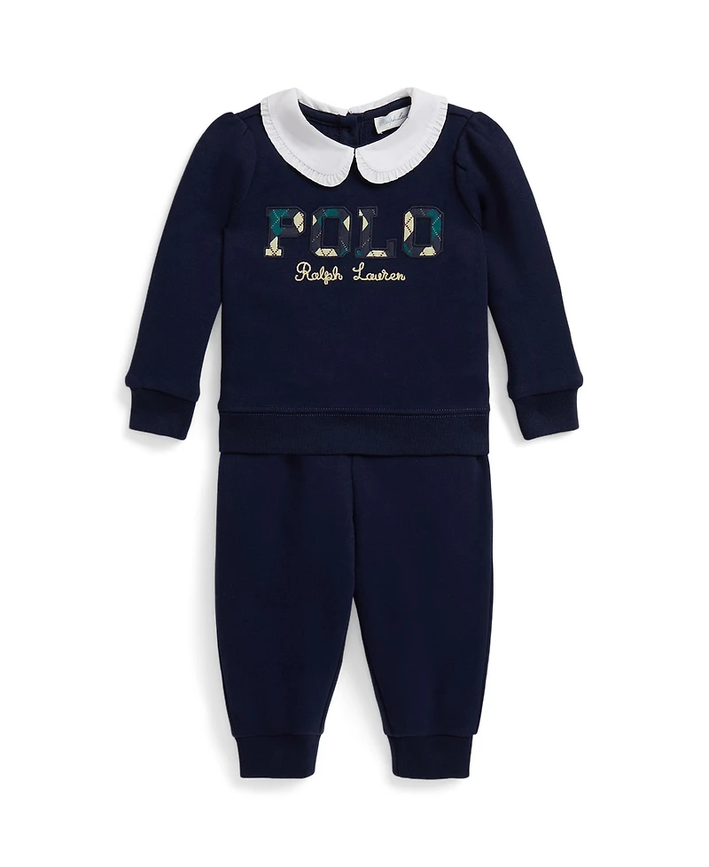 Polo Ralph Lauren Baby Girls 2-Piece Argyle-Logo Fleece Sweatshirt and Pants Set