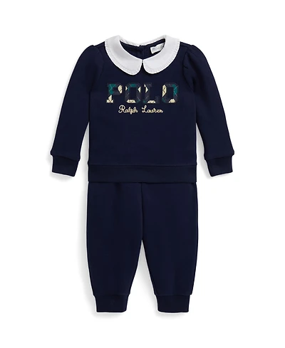 Polo Ralph Lauren Baby Girls 2-Piece Argyle-Logo Fleece Sweatshirt and Pants Set