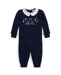 Polo Ralph Lauren Baby Girls 2-Piece Argyle-Logo Fleece Sweatshirt and Pants Set
