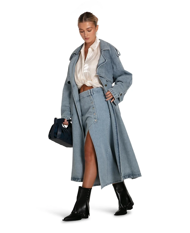 Belle & Bloom Women's Can't Forget You Denim Midi Skirt