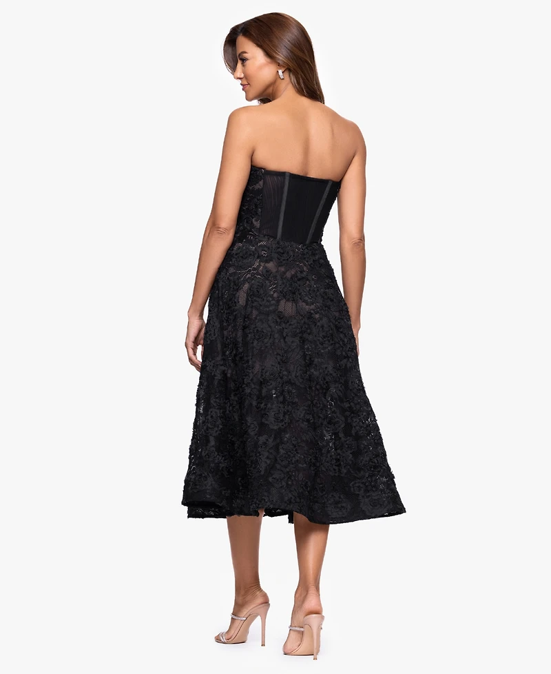 Xscape Women's Strapless Lace Midi Dress