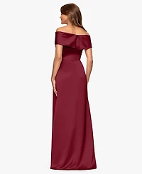 Xscape Women's Off-The-Shoulder Short Sleeve Satin Long Dress