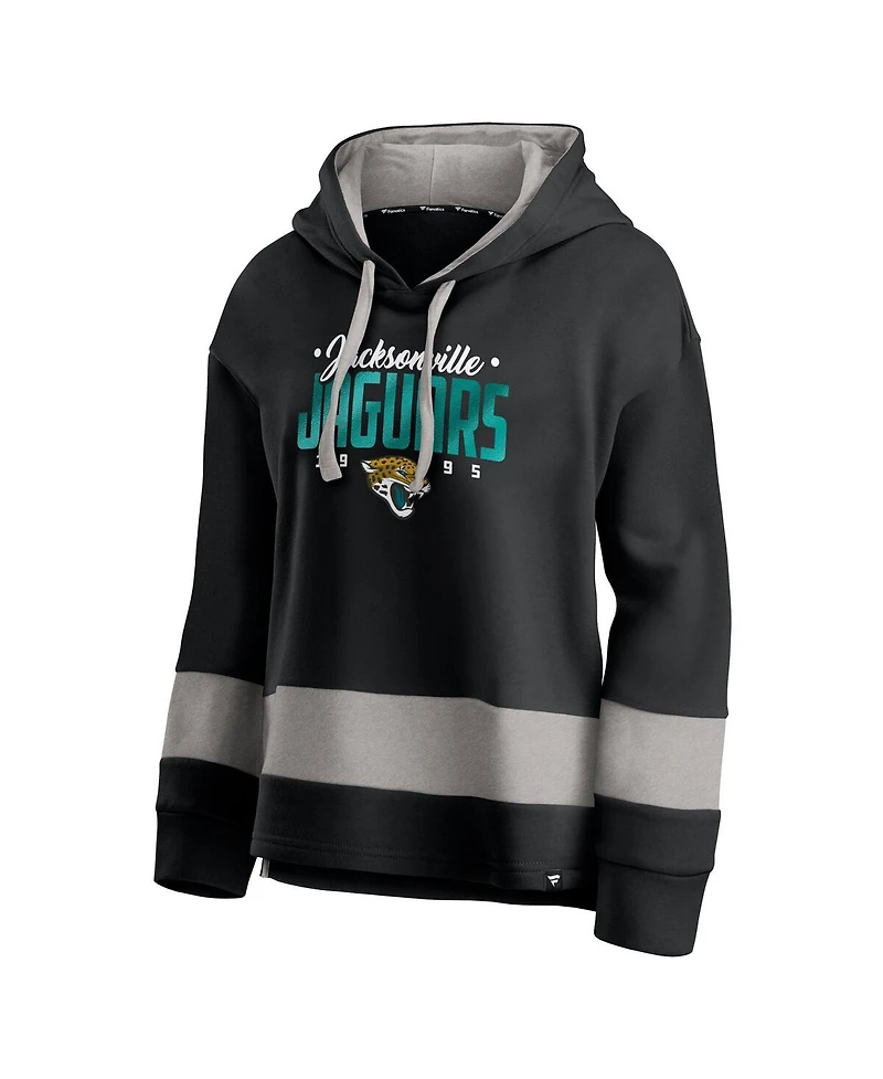 Fanatics Women's Black/Gray Jacksonville Jaguars Huddle Up Fundamental Fleece Color Block Pullover Hoodie