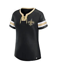 Fanatics Women's Black New Orleans Saints Bling Athena Jersey Style Lace-up T-Shirt