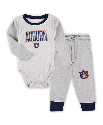 Wes & Willy Baby Boys and Girls Heather Gray Auburn Tigers Jie Long Sleeve Bodysuit Pants Set
