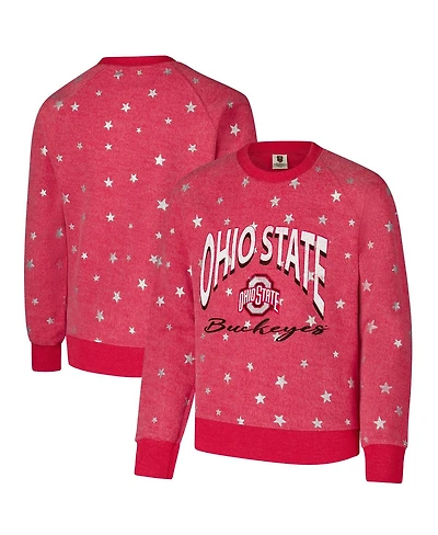 Wes & Willy Big Boys and Girls Scarlet Ohio State Buckeyes Shimmer Star Reverse Fleece Raglan Pullover Sweatshirt