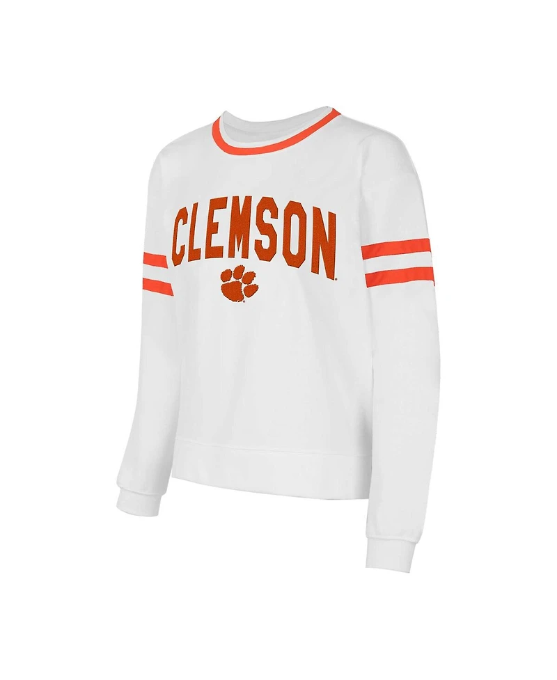 Concepts Sport Women's White Clemson Tigers Borough French Terry Arch Over Long Sleeve Top